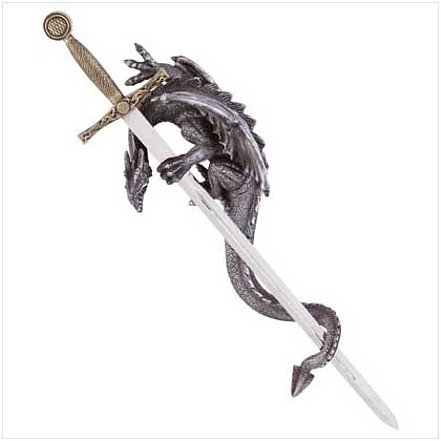 3419100: Menacing Dragon & Sword Wall Plaque