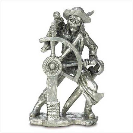 3794100: Pewter Skeleton Pirate with Ships Wheel