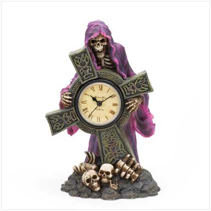 3707100: Spine Chilling Skeleton Grim Reaper Clock With Cross