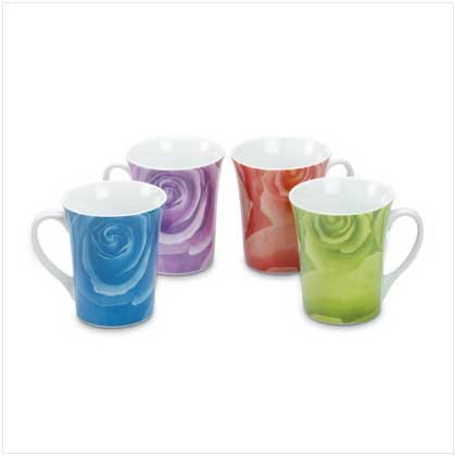 3708600: Unique Muli-Colored Rose Design Mugs - 4 piece set