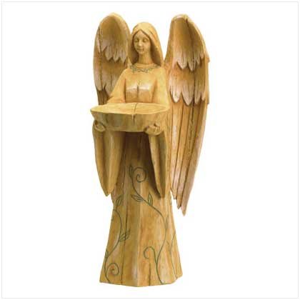 3774400 20" Enchanting Angel Birdfeeder- Looks like Hand Carved Wood (Resin)