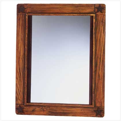 3463500: Rustic Wood Western Stars Wall Mirror