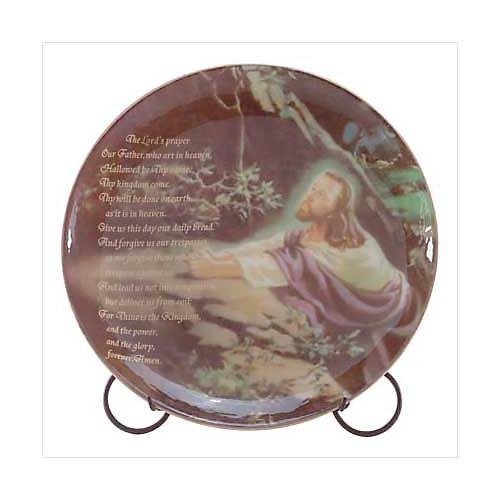 3241700: Jesus Praying Plate with Metal Stand Religious Decor