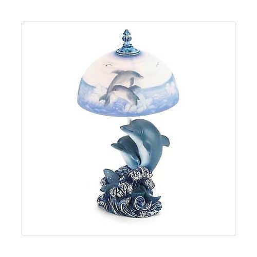 3717400: 15" Dolphin Lamp with Frosted Glass Shade