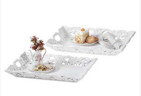 3313200: Shabby Elegance White Carved Wood Serving Trays - 2 pc Set