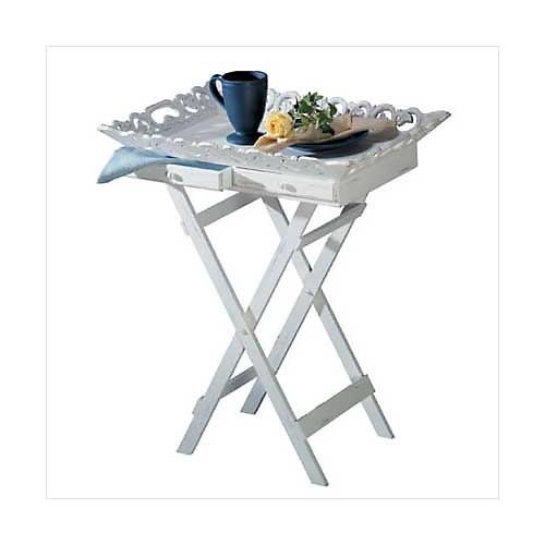 3313900: Distressed White Folding Tray with 2 Drawers: Low Shipping Charges