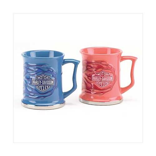 3784900: SALE-Harley Davidson Duo Flame Blue and Pink Mugs-2 pc. Set