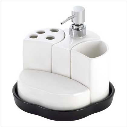 3873000: White and Black Ceramic Bath Accessory Set - 5 pc Set