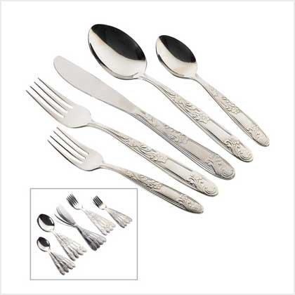 3874500: Art-Nouveau Floral Gardenia 20 pc. Stainless Steel Flatware Set