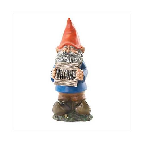 3709600: "Welcome" Standing Gnome Statue for Home and Garden Decor