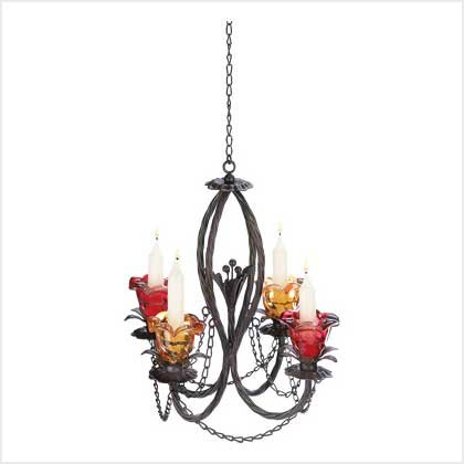 3904500: Eighteenth-century French Style Parisian Chandelier Jewel-Toned Glass Flower Holders