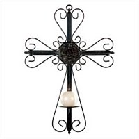 3115300: Metal Cross Wall Candle Holder - Religious Decor