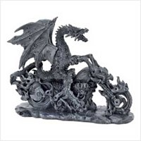 3927300: Dragon on Flaming Motorcycle Sculpture