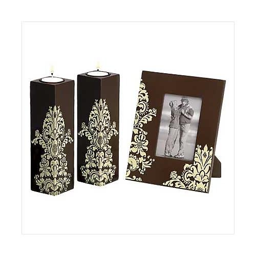 3964300: Woodland Trio Candle Holders and Picture Frame Matching Set - Home or Office Decor