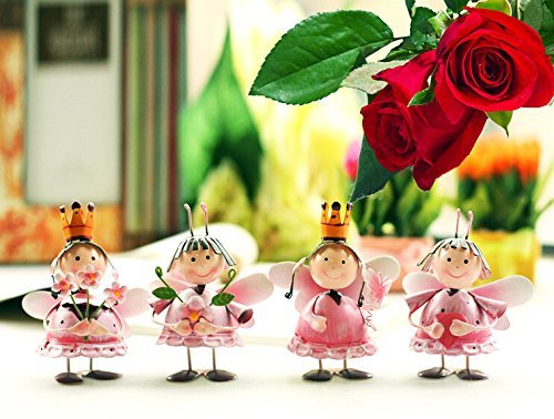 Darling Set of 4 Hand Painted Pink Metal Fairy Figurines All in Different Poses