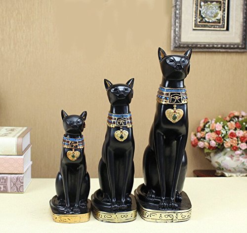 12" Matte Black Egyptian Ancient Style Cat Goddess Bastet Statue Medium Size