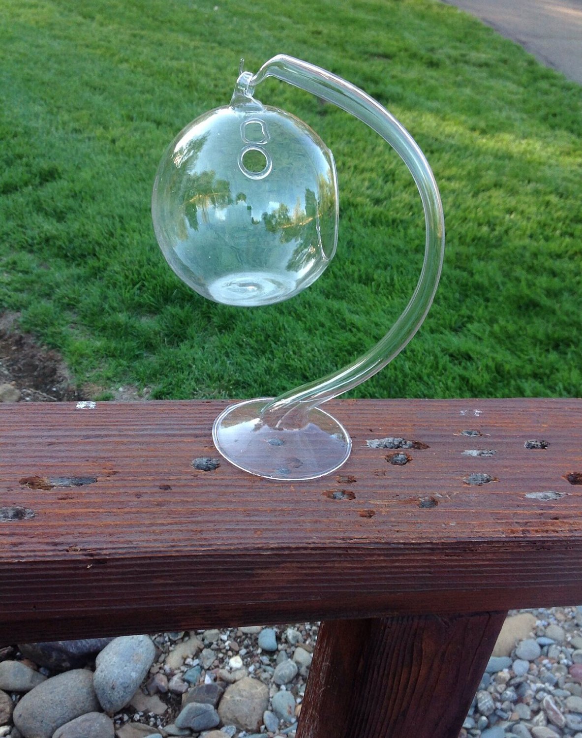 Hanging Round Clear Glass Sphere for Small Succulents, Air Plant or Rock Garden with Glass Stand