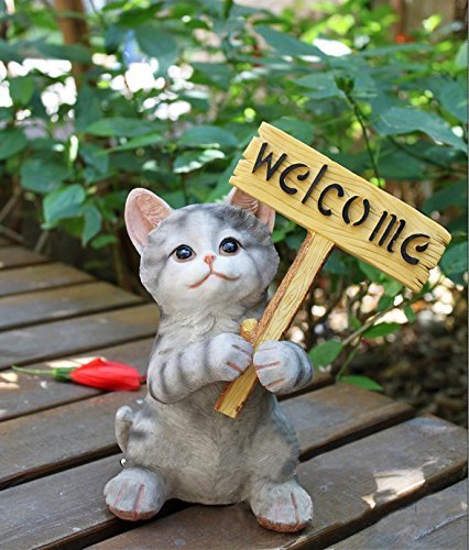 Decorative Kitten with Welcome Plaque Sculpture Statue