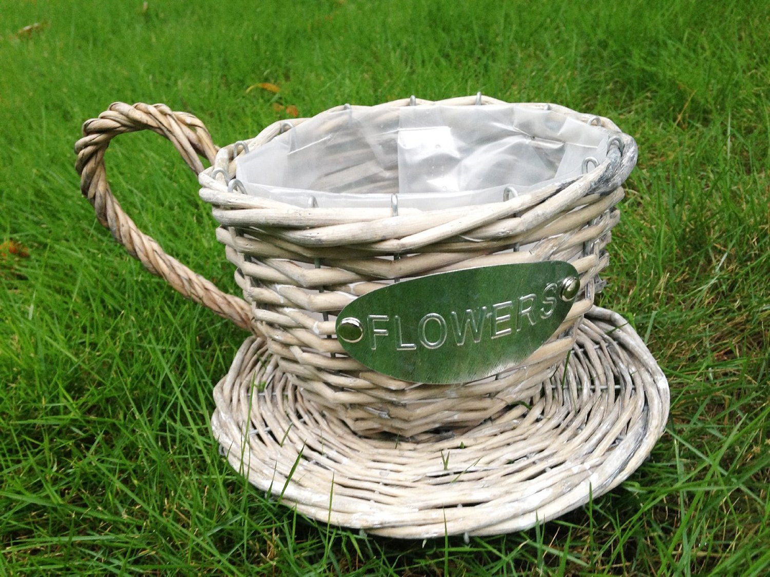 Handmade Wicker Coffee Cup Shaped Basket or Planter (Weathered Grey Color)