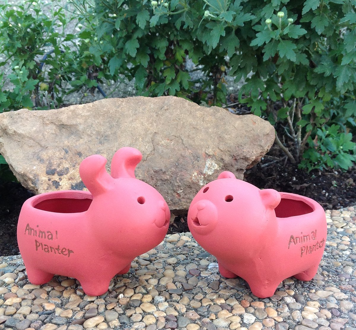 Set of 2 Adorable Terra Cotta Rabbit and Bear Shaped Mini Planters for Indoors or Outdoors