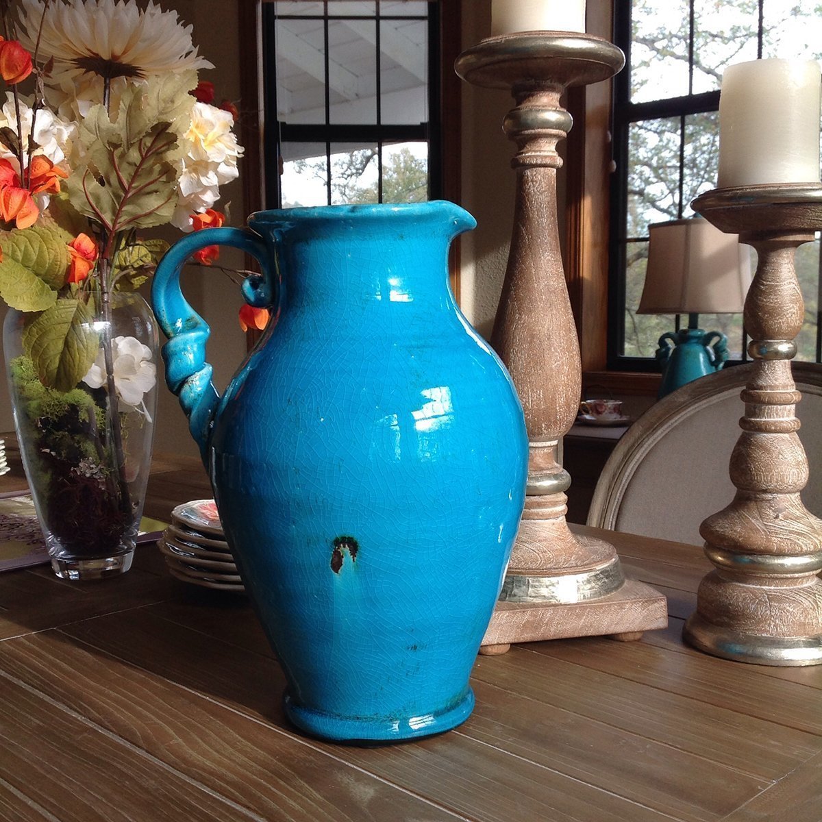 Vintage Old World Hand Thrown Water Jug with Twisted Handle