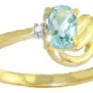 14K. SOLID GOLD RING WITH DIAMOND & AQUAMARINE