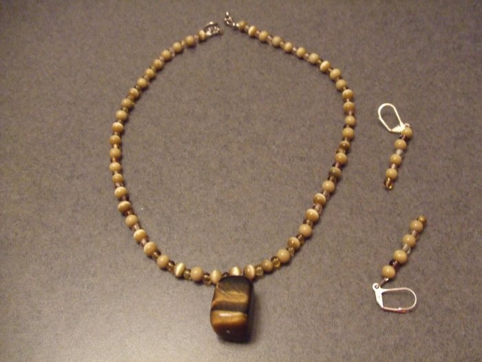 Sand pearl stone necklace and earrings