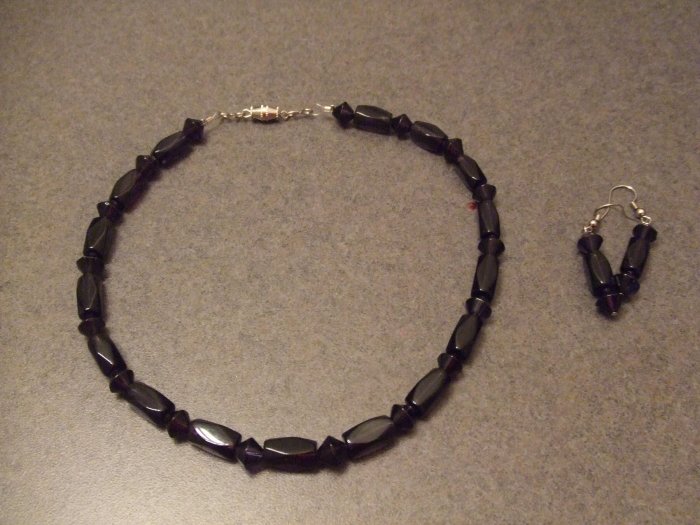 Jet black Obsidian necklace and earrings