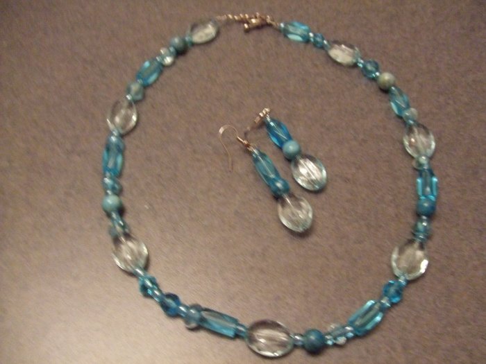 Deep aqua necklace and earrings