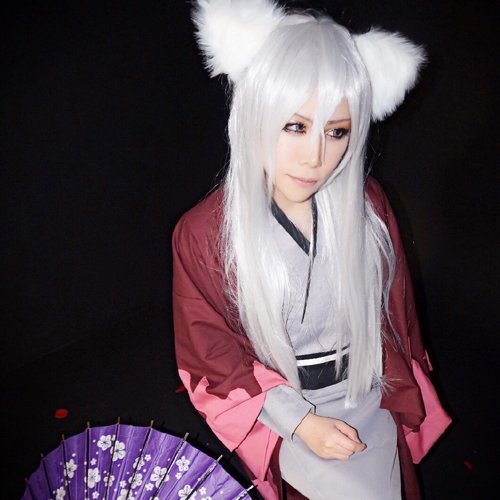 Kamisama Hajimemashita tomoe long straight silver white 80cm cosplay wig