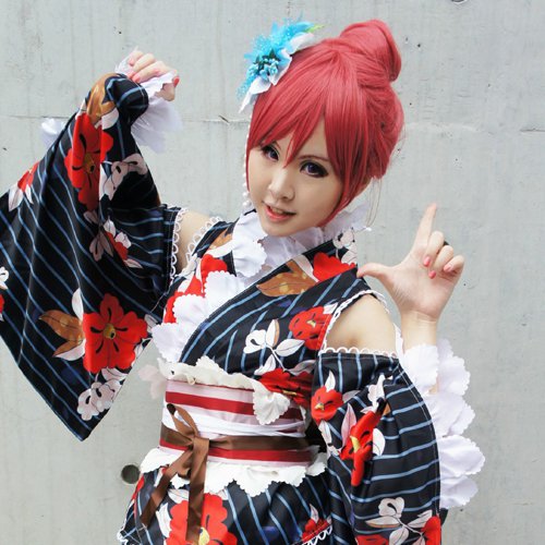 LoveLive! Nishikino Maki kimono bathrobe style red Bun anime cosplay wig