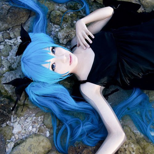 VOCALOID Hatsune Miku Deep Sea Girl long dark blue 120cm ponytails cosplay wig