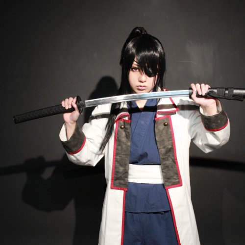 GINTAMA Yagyuu Kyuubee long black one ponytail 60cm cosplay wig