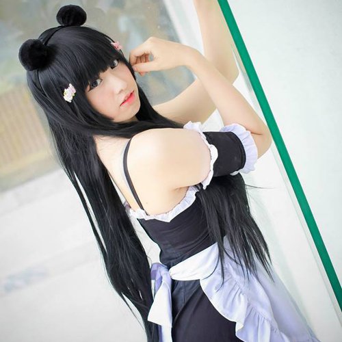 long straight black 100cm Maid cosplay wig