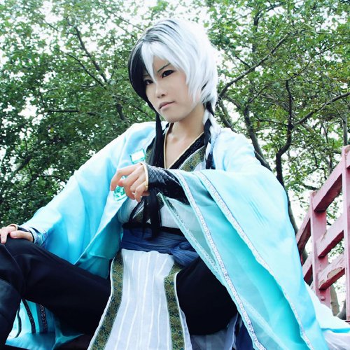 vocaloid Yuezheng Longya black white 120cm braid cosplay wig