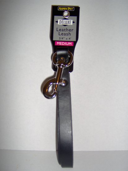 Black Heavy Duty Deluxe Leather Leash Free S&H!