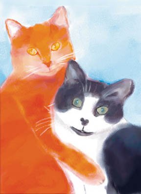Cat Greeting Cards - Two Cats Hugging - 8 5" x 7" Watercolor greeting cards with 8 envelopes