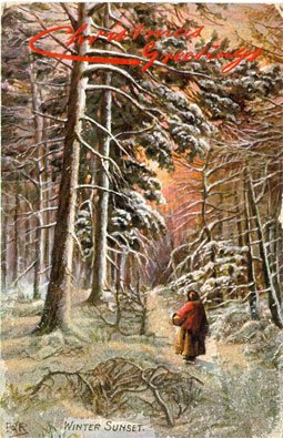 Vintage Postcard - 1908 Christmas Greetings - Winter Sunset