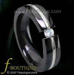 Black Titanium Tension Band with 3 mm. CZ - ring size 4.5, 5, 5.5, 6, 6.5, 7, 7.5, 8, 8.5, 9