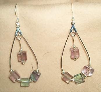 Rainbow Flourite Cubes and Sterling Silver Earrings
