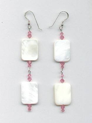 Swarovski Light Rose Crystal and Mother of Pearl Rectangle Earrings