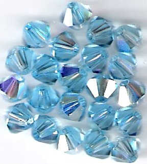 Swarovski Crystal 24 Aquamarine Aurora Borealis 4mm Bicones 5301