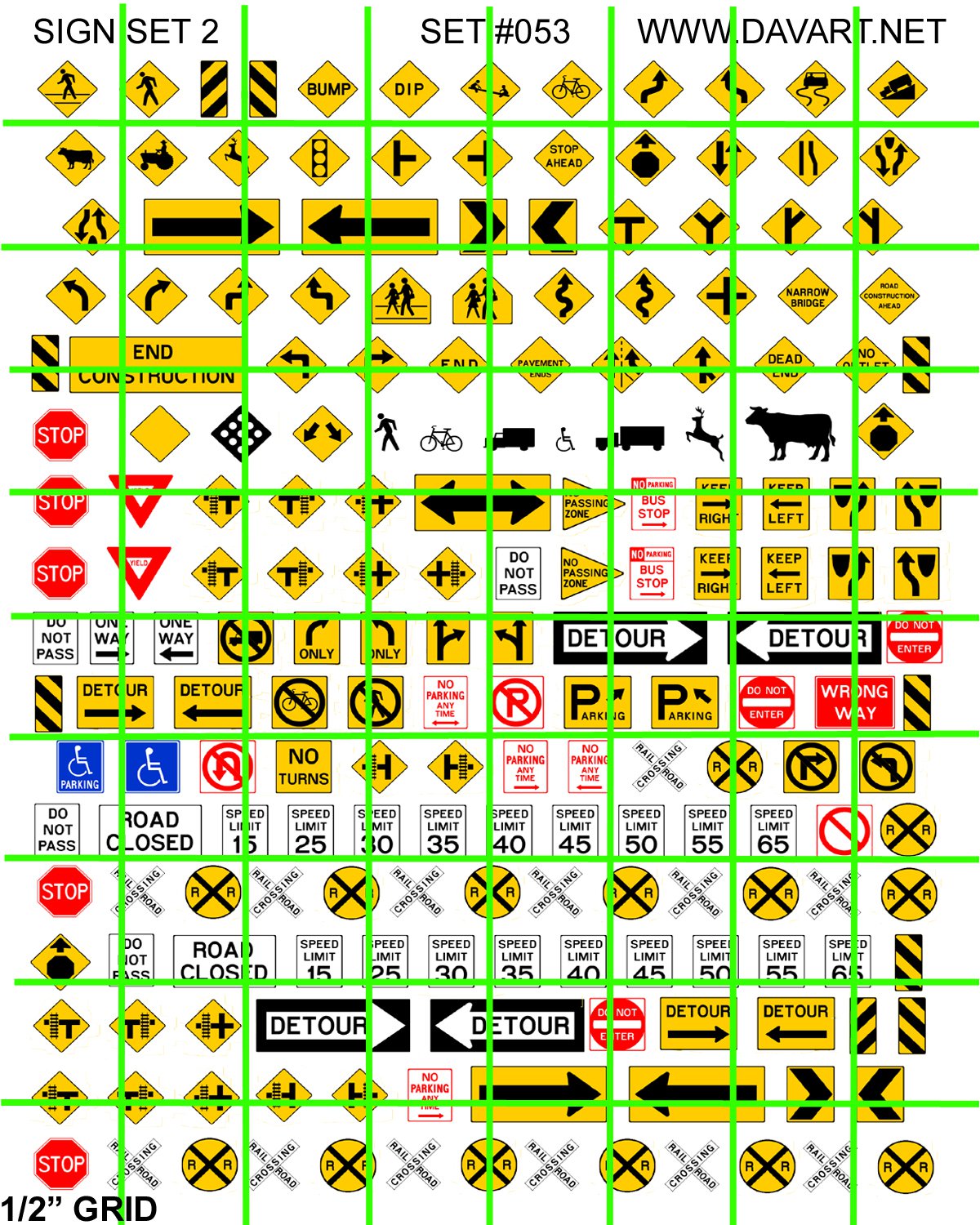 9001 - Sign Set 1 HO SCALE ROAD SIGNS AMERICAN US