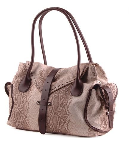 Alexandra Jordan Beige Faux Crocodile Embossed Leather Satchel