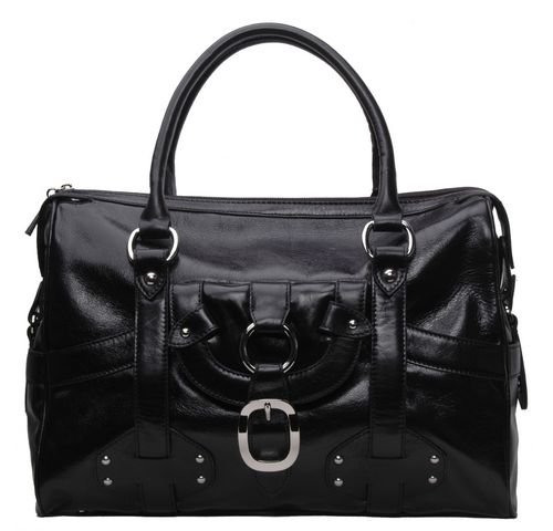 Alexandra Jordan Black Leather Luggage Style Tote