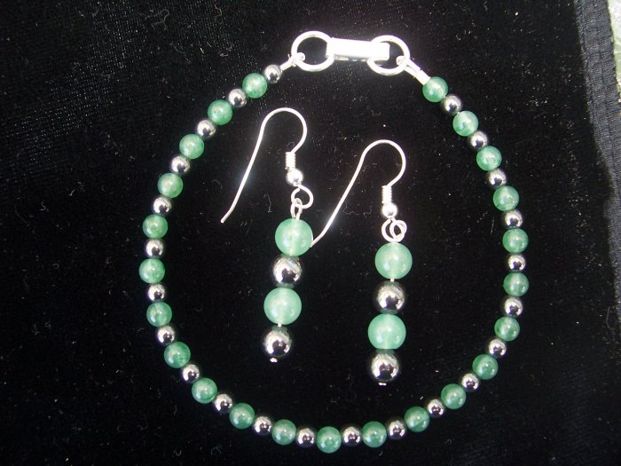 Aventurine and Hematite Sterling Silver bracelet set by A Touch of Earth
