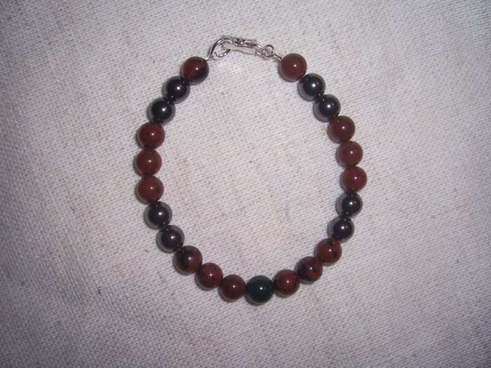 Hematite Mahogany Obsidian Bloodstone Sterling Silver Mens bracelet by A Touch of Earth