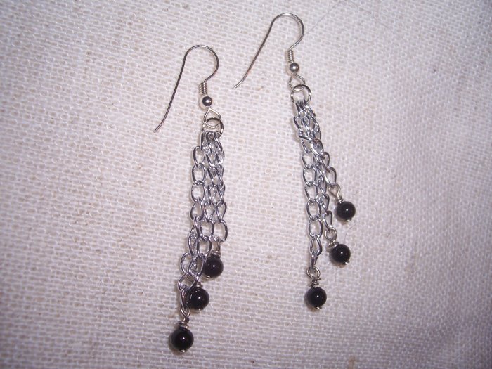 Sterling Silver Chain with Onyx Earring