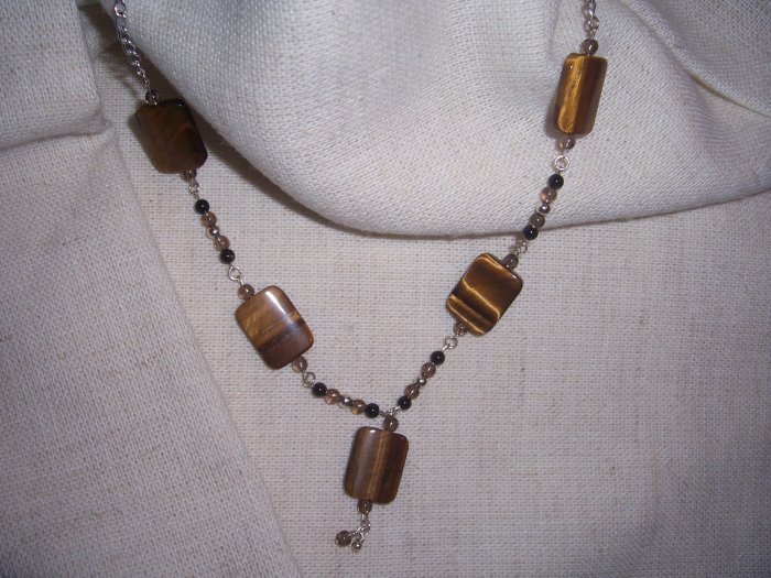 Tiger's Eye, Smoky Quartz and Hematite Necklace