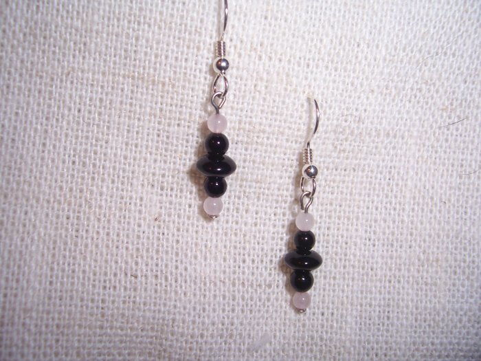 Rose Quartz and Blackstone earrings by A Touch of Earth